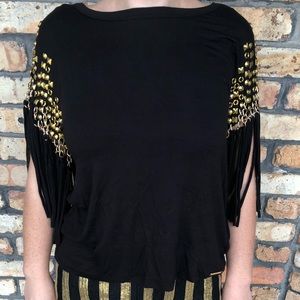 Michael Kors Black Top with Gold Metal and Fringe